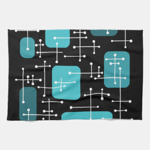 1950s Retro Art Crosshairs Black Teal Tea Towel