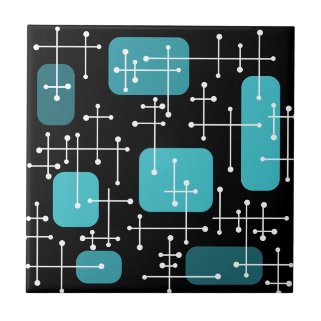 1950s Retro Art Crosshairs Black Teal Tile (Front)