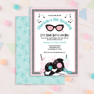 1950s Retro Diner Birthday Invitation   Pink & Tea