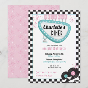 1950s Retro Diner Birthday Invitation – Sock Hop R