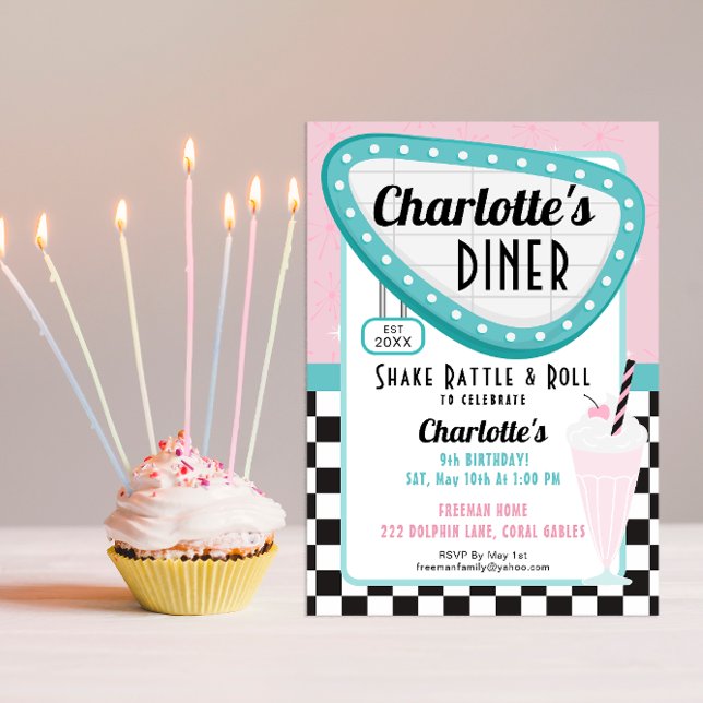 1950s Retro Diner Birthday Invitation – Sock Hop R (Themed Birthday Invitation)