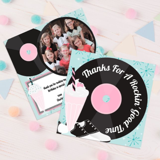 1950s Retro Diner Birthday Thank You Card – Sock H (Photo thank you card)