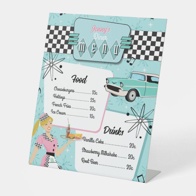 1950s Retro Diner Menu Pedestal Sign (Front)