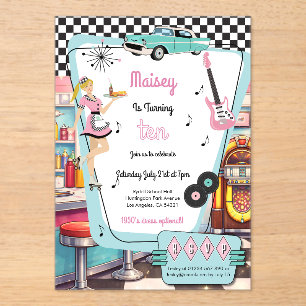 1950's Retro Diner Theme Party Acrylic Invitations