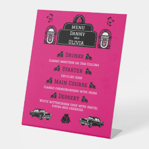 1950s Retro Diner Wedding Menu Pedestal Sign