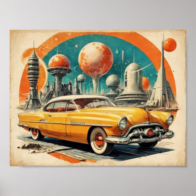 1950s Retro Futurism Car Fuel Station Poster (Front)