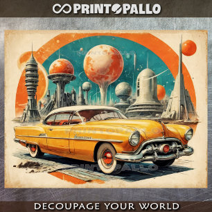 1950s Retro Futurism: futuristic car, fuel station Tissue Paper