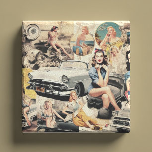 1950S Retro Girls Collage Stone Coaster