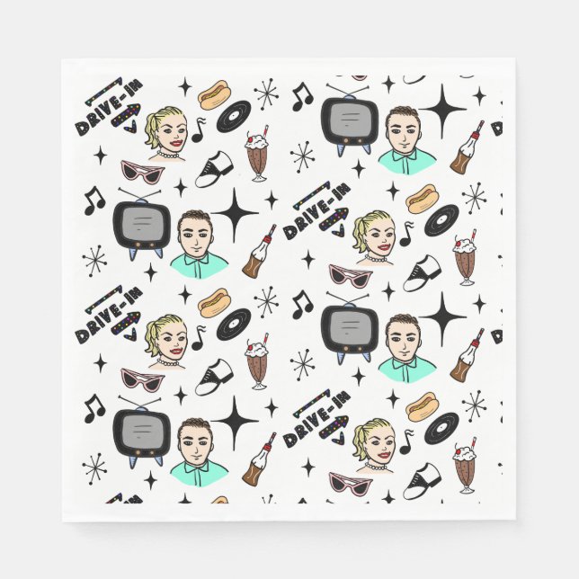 1950's Retro Graphics Nostalgic Birthday  Napkin (Front)