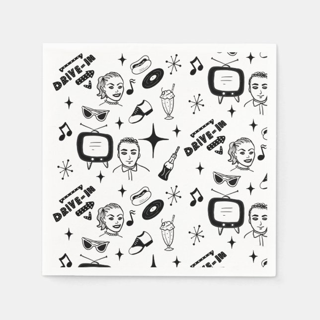 1950's Retro Graphics Nostalgic Birthday  Napkin (Front)