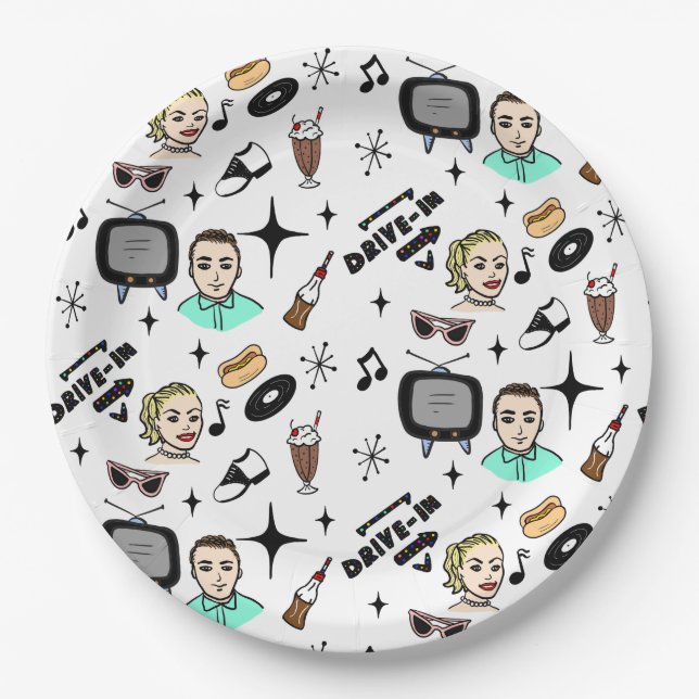 1950's Retro Graphics Nostalgic Birthday    Paper Plate (Front)