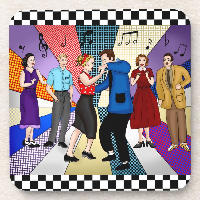 1950's Retro Nostalgic Couple Dancing  Coaster (Front)