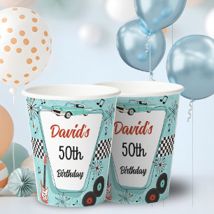 1950's Retro Red & Blue Birthday Party  Paper Cups