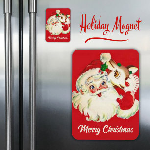 1950s Retro Santa and Rudolf Christmas Magnet