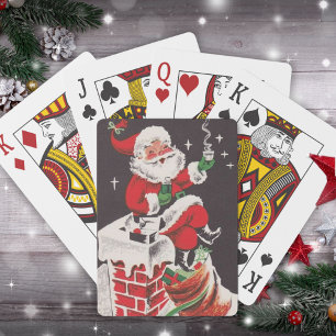 1950s Retro Santa on Rooftop Vintage Christmas Playing Cards