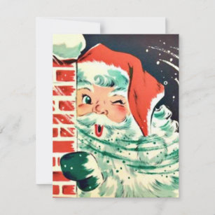 1950s Retro Vintage Christmas Santa Winking Holiday Card