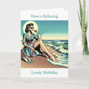 1950's Retro Woman   Enjoy the Summer   Birthday Card