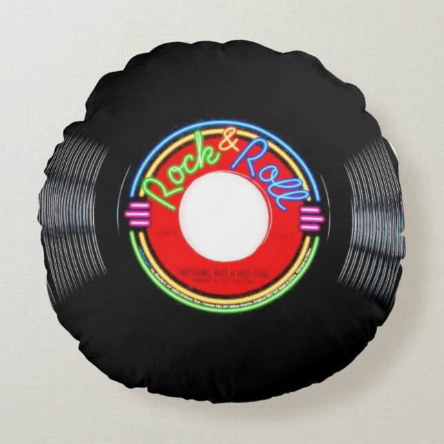 1950's Rock N Roll Record Round Cushion (Front)