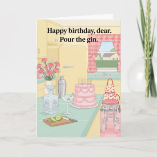 1950s Sarcastic Gin Cocktail Retro Birthday Card