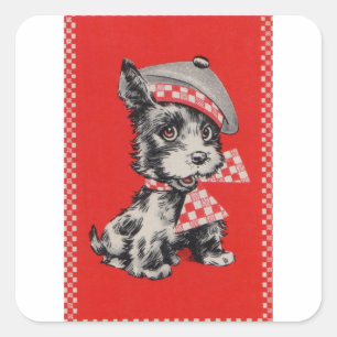 1950s Scottie dog in red Square Sticker