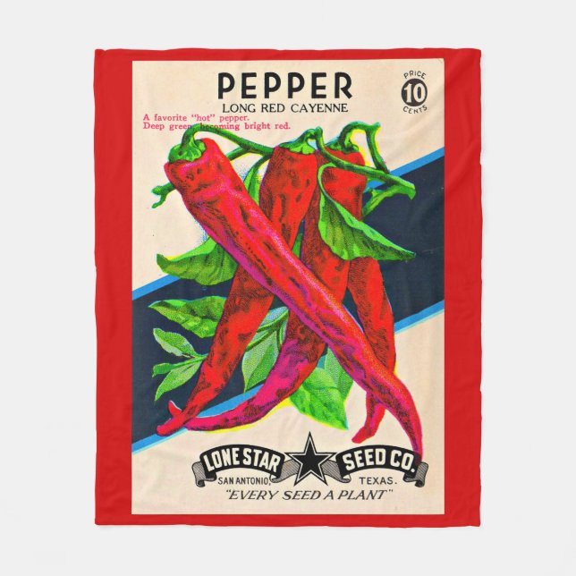 1950s seed packet cayenne pepper print fleece blanket (Front)