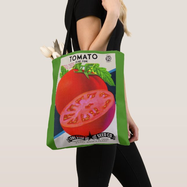 1950s seed packet tomato print tote bag (Close Up)