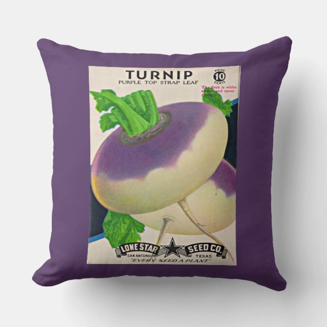  1950s seed packet turnips cushion (Front)