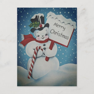 1950's Snowman Merry Christmas Postcard