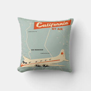 1950s style California "by air" travel poster Cushion