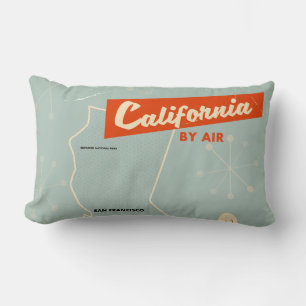 1950s style California "by air" travel poster Lumbar Cushion
