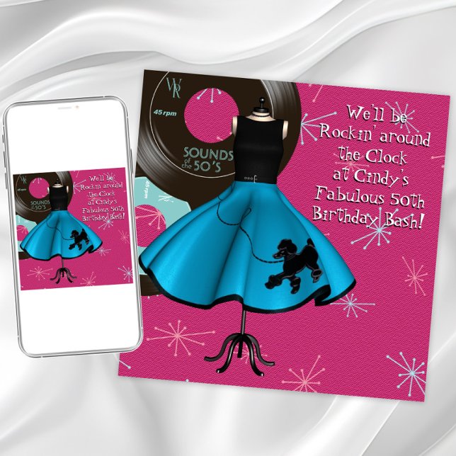 1950's Theme Birthday Party Invitation (Fun 1950's birthday and any occasion invitation. Instant download and printed invitations available.)