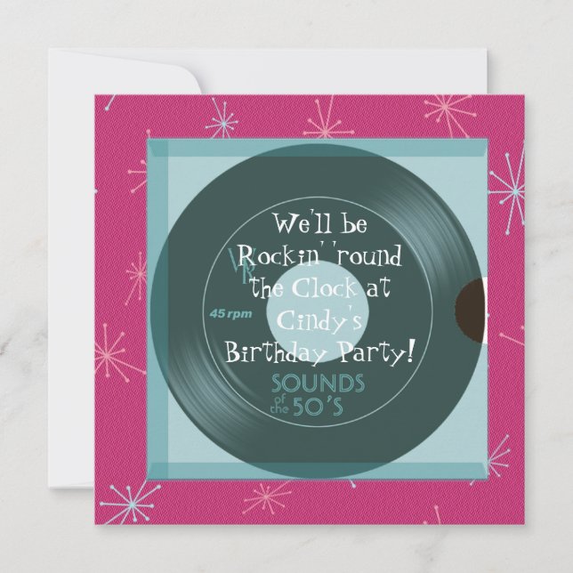 1950's Theme Birthday Party Invitations (Front)