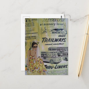1950s travel ads and a summer woman mixed media postcard