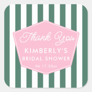 1950s Vacation Pink And Green Bridal Shower Favor Square Sticker
