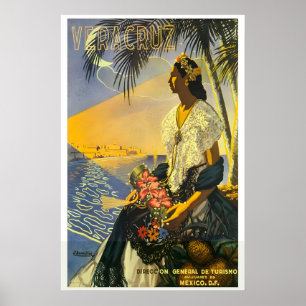 1950s Veracruz Mexico Vintage Style Travel Poster