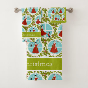 1950's Vintage Christmas Bath Towel Set