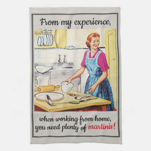 1950's Vintage Funny Housewife Needs Martinis Tea Towel