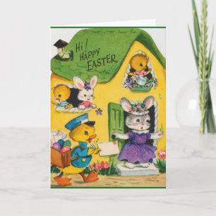 1950s Vintage Happy Easter Animals Holiday Card