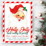 1950s Vintage Holly Jolly Santa Custom Christmas Invitation<br><div class="desc">This mid-century vintage Christmas party invitation features Santa Claus with the words 'Holly Jolly and ready to party' with a bright red and white candy cane border and backing.  Customise by adding your personal party details.</div>