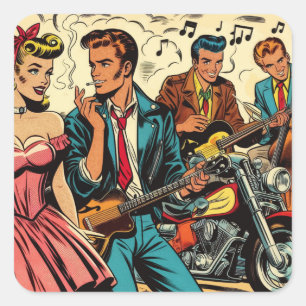 1950s Vintage Rock and Roll Comics Square Sticker