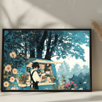1950s Vintage Summer Blue Poster, Retro Cafe Art