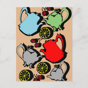 1950s vintage teapots and fruit postcard