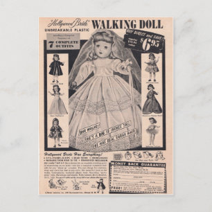1950's Walking Doll Hollywood Bride Postcard