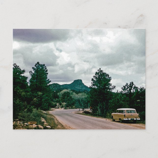 1950's Watercolor Art Prescott Arizona Thumb Butte Postcard (Front)