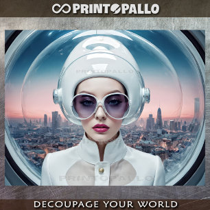 1950s woman in large glasses and plexiglass  tissue paper