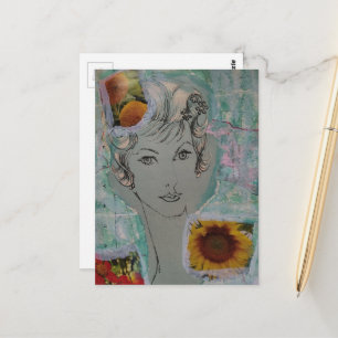 1950s Woman Retro Hair Style Mixed Media Collage Postcard