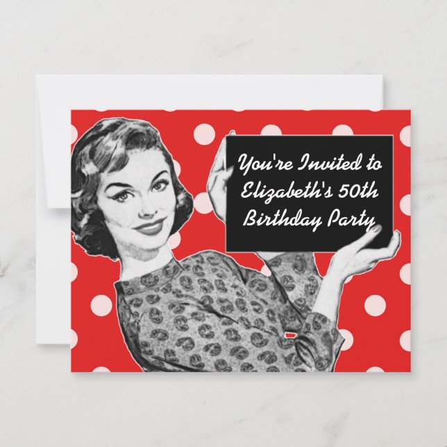 1950s Woman with a Sign Birthday Invitation (Front)