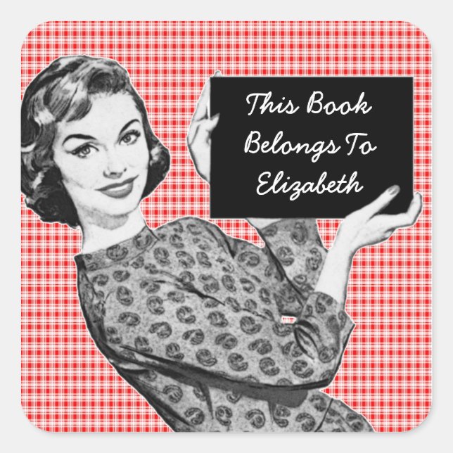 1950s Woman with a Sign V2 Bookplate Square Sticker (Front)