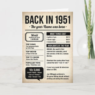 1951 Back in the Day, Fun Facts, 75th Birthday Card
