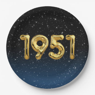1951 Birthday Balloons In Stars Paper Plate